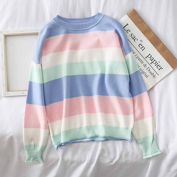 Γυναικεία ριγέ μπλούζα σε δύο χρώματα με λαιμόκοψη O