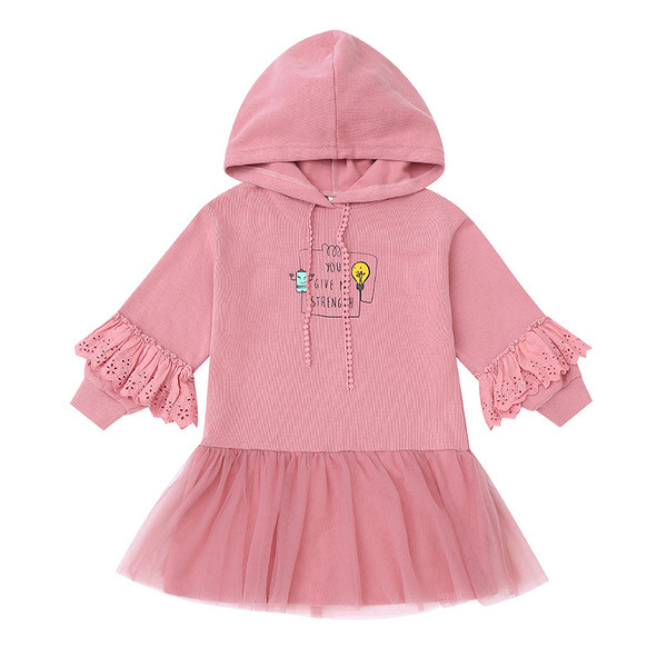 Új modell modern gyerekruha kapucnival és tüllszoknyával szürke, rózsaszín és kék színekben