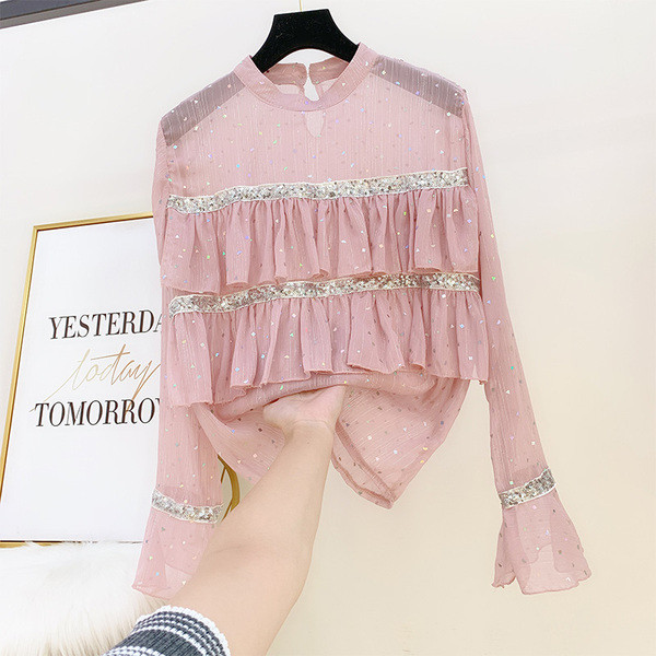 Stílusos női ing flitterekkel díszítve több színben