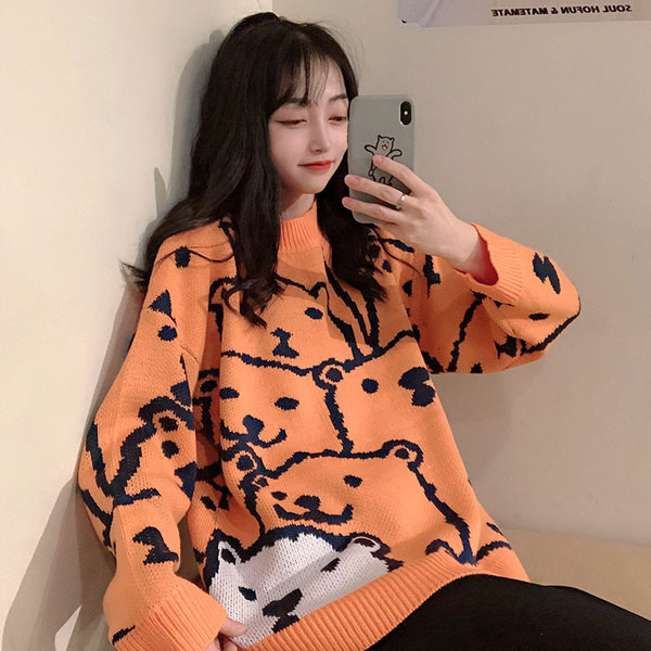 Bluza larga de dama de culoare portocalie cu guler pe jumatate inalt