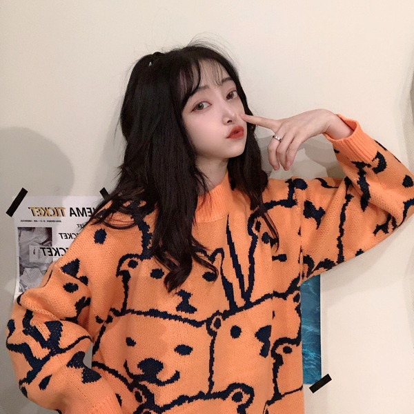 Bluza larga de dama de culoare portocalie cu guler pe jumatate inalt