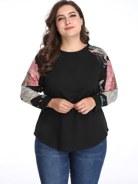 Bluză de damă modernă cu decolteu O și mâneci lungi cu imprimeu color