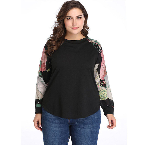 Bluză de damă modernă cu decolteu O și mâneci lungi cu imprimeu color