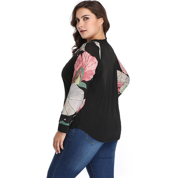 Bluză de damă modernă cu decolteu O și mâneci lungi cu imprimeu color