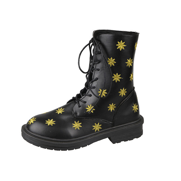 Ghete de dama moderne cu broderie si sireturi in negru