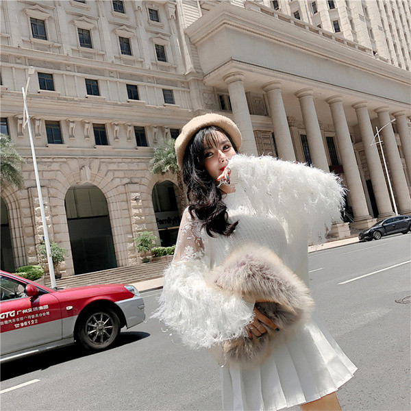 Női téli pulóver széles modell fehér és rózsaszín színben