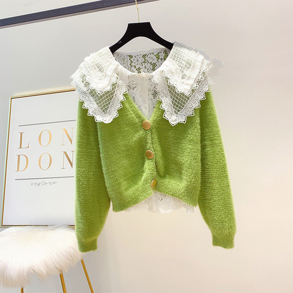 Модерна дамска дантелена риза с копчета в бял и черен цвят