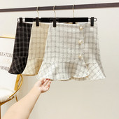 Дамска карирана пола с перли в три цвята