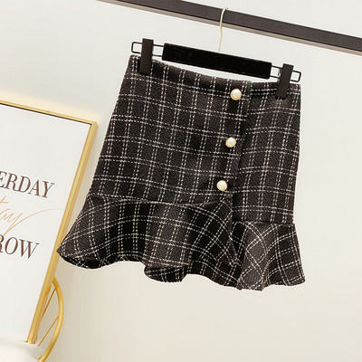 Дамска карирана пола с перли в три цвята