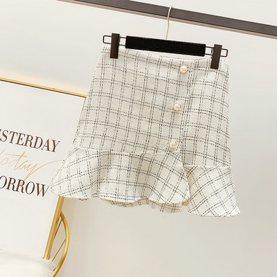 Дамска карирана пола с перли в три цвята