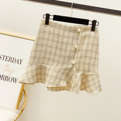 Дамска карирана пола с перли в три цвята