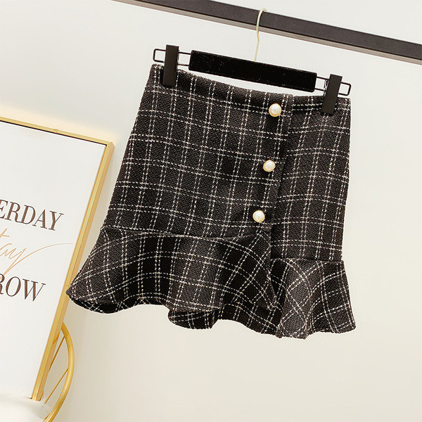 Дамска карирана пола с перли в три цвята