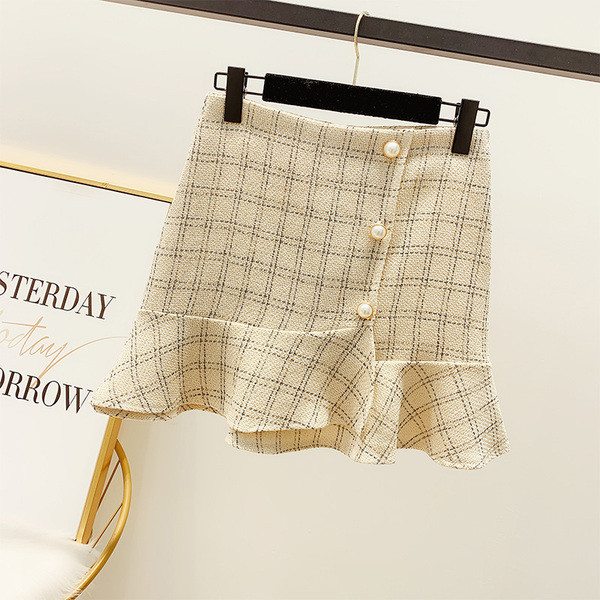 Дамска карирана пола с перли в три цвята