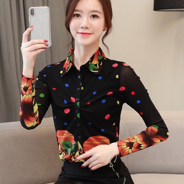 Модерна дамска риза в черен цвят с класическа яка и дълъг ръкав