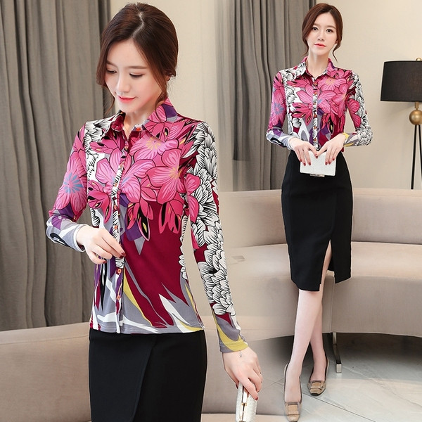 Стилна дамска риза с флорални мотиви и класическа яка