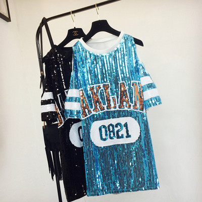 Дамска модерна тениска дълъг модел с пайети в няколко цвята