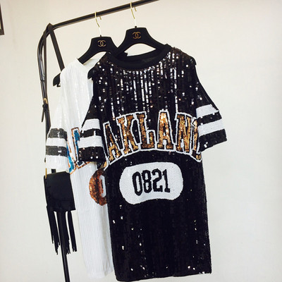 Дамска модерна тениска дълъг модел с пайети в няколко цвята