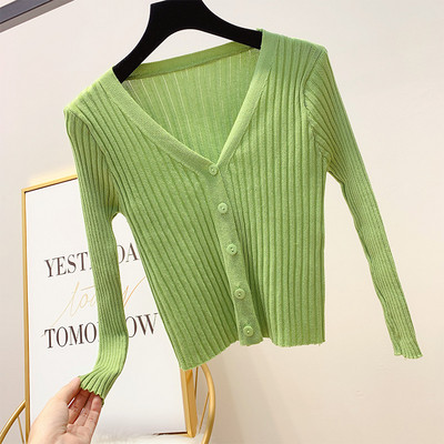 Дамска къса жилетка с копчета в зелен цвят