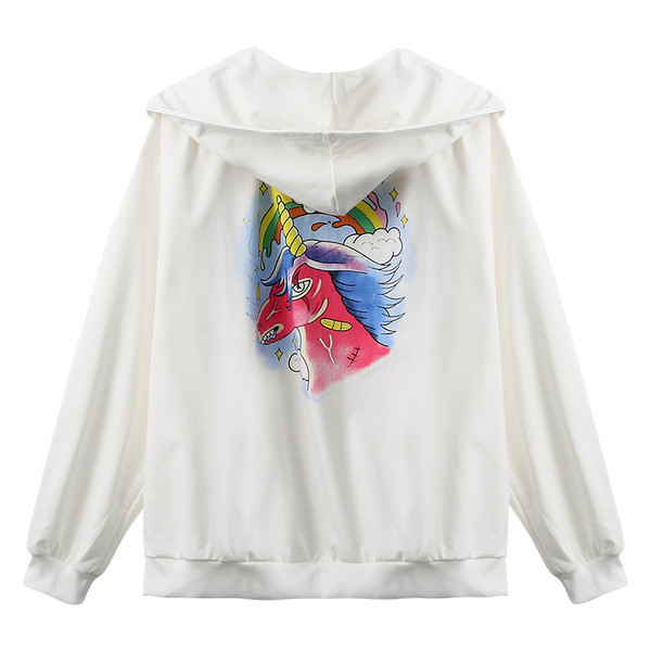 Широк дамски суичър с цип и апликация 