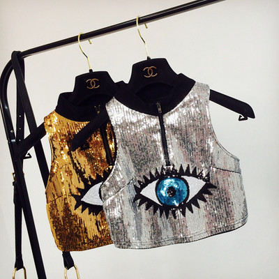 Дамски потник с цип и пайети -къс модел в два цвята 