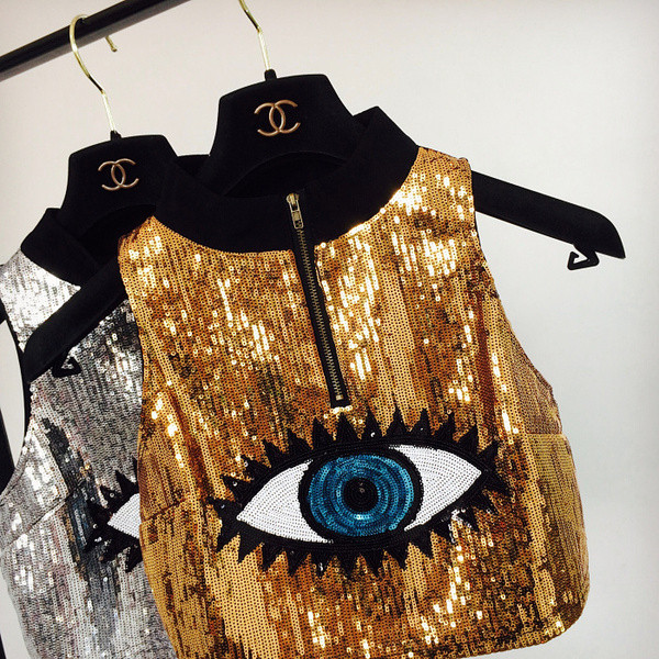 Дамски потник с цип и пайети -къс модел в два цвята 