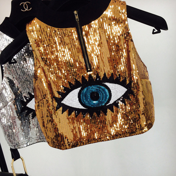 Дамски потник с цип и пайети -къс модел в два цвята 