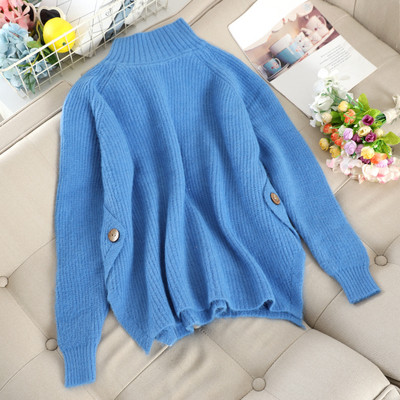 Дамски пуловер с висока яка в различни цветове