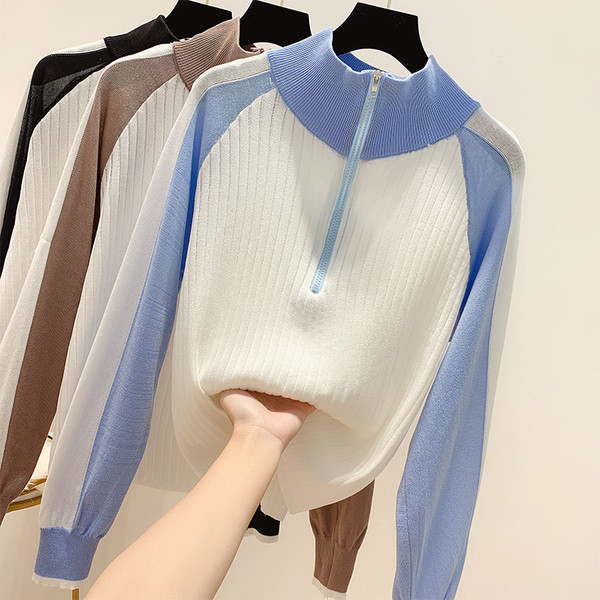 Дамска блуза с цип и дълъг ръкав в няколко цвята