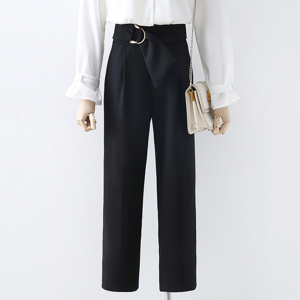 Нов модел дамски панталон с колан в черен и зелен цвят