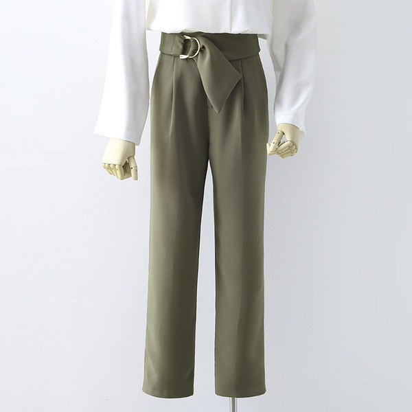 Нов модел дамски панталон с колан в черен и зелен цвят