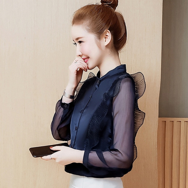 Стилна дамска риза в три цвята с дълъг ръкав и копчета