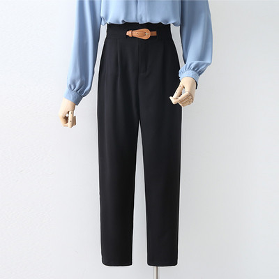 Нов модел стилен дамски панталон с колан в син и черен цвят