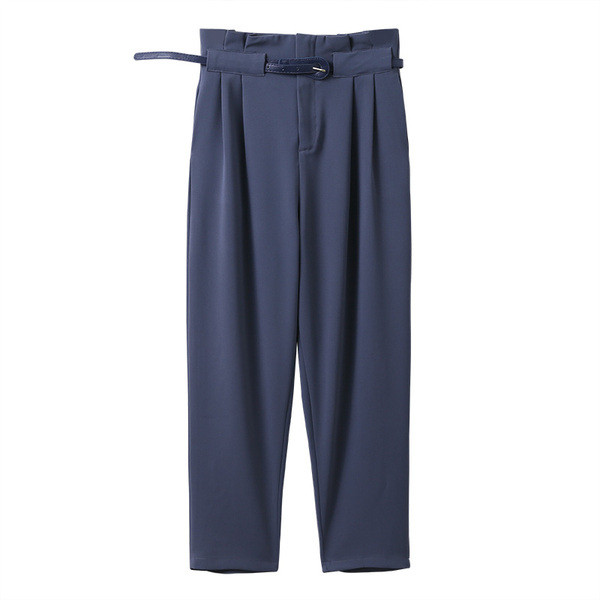 Нов модел стилен дамски панталон с колан в син и черен цвят