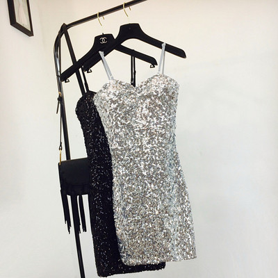 Rochie de dama model cu bretele subtiri si paiete