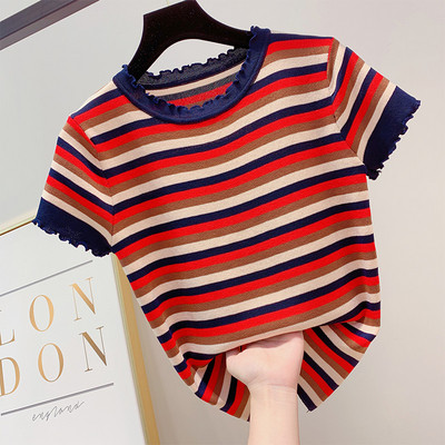 Цветна дамска блуза с къс ръкав в няколко цвята