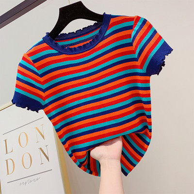 Цветна дамска блуза с къс ръкав в няколко цвята