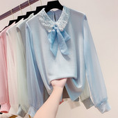 Стилна дамска  риза с панделка в няколко цвята