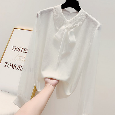 Стилна дамска  риза с панделка в няколко цвята