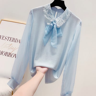 Стилна дамска  риза с панделка в няколко цвята