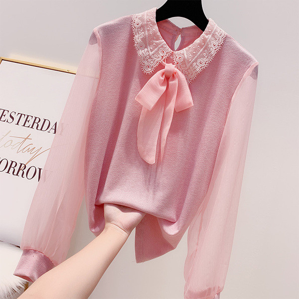 Стилна дамска  риза с панделка в няколко цвята