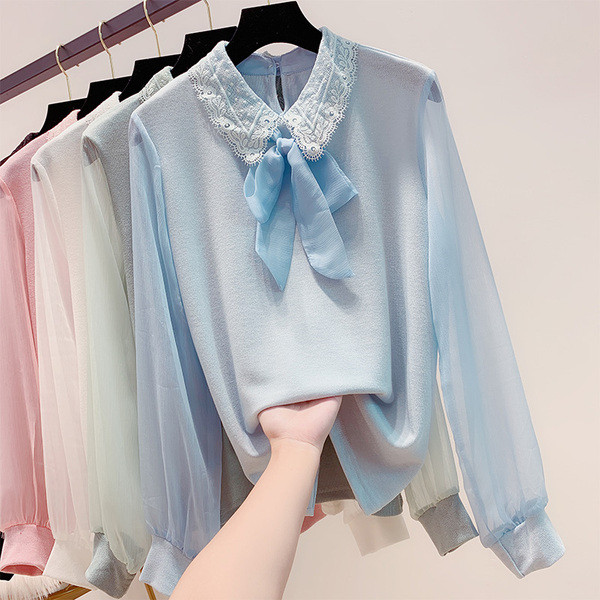 Стилна дамска  риза с панделка в няколко цвята