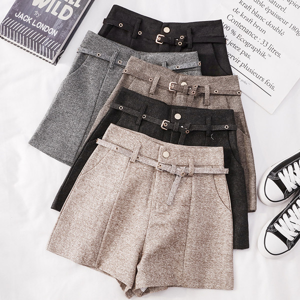 Есенни къси панталони с висока талия и колан в няколко цвята