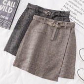 Карирана дамска пола с висока талия и колан в два цвята