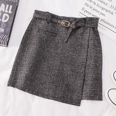 Карирана дамска пола с висока талия и колан в два цвята