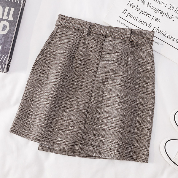 Карирана дамска пола с висока талия и колан в два цвята