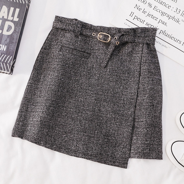 Карирана дамска пола с висока талия и колан в два цвята