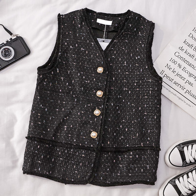 Vestă modernă de damă cu guler în formă de V în alb-negru