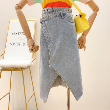Fusta de dama denim model asimetric de culoare albastra