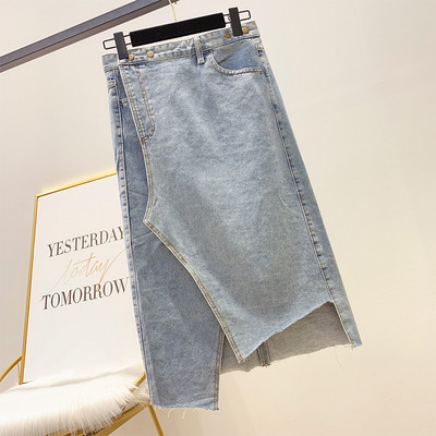 Fusta de dama denim model asimetric de culoare albastra