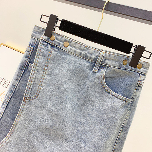 Асиметричен модел дамска дънкова пола в син цвят